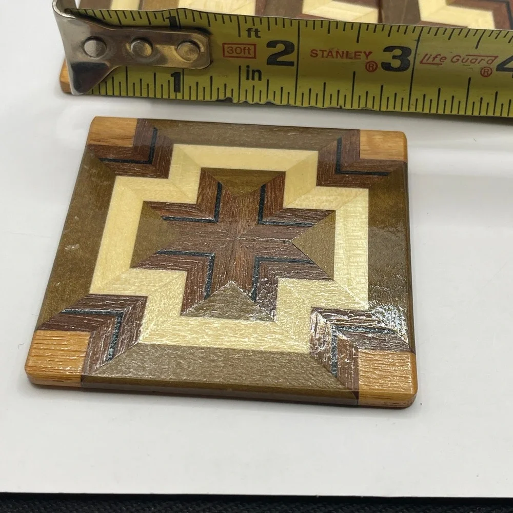Vintage Wood Mosaic Coasters Set of 5 Star Pattern MCM Bar Parque 3X3 inches